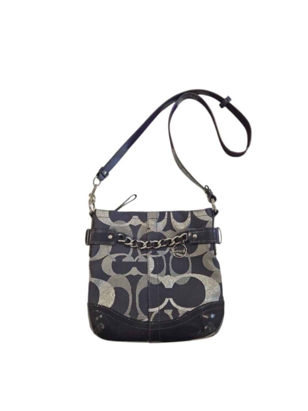 Coach Black and Silver Signature Crossbody Bag
